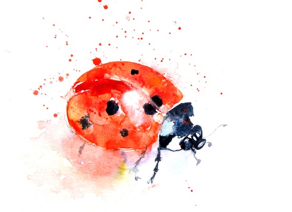 Fine Art Archiv Aquarell signiert Druck Marienkäfer auf einer | Etsy