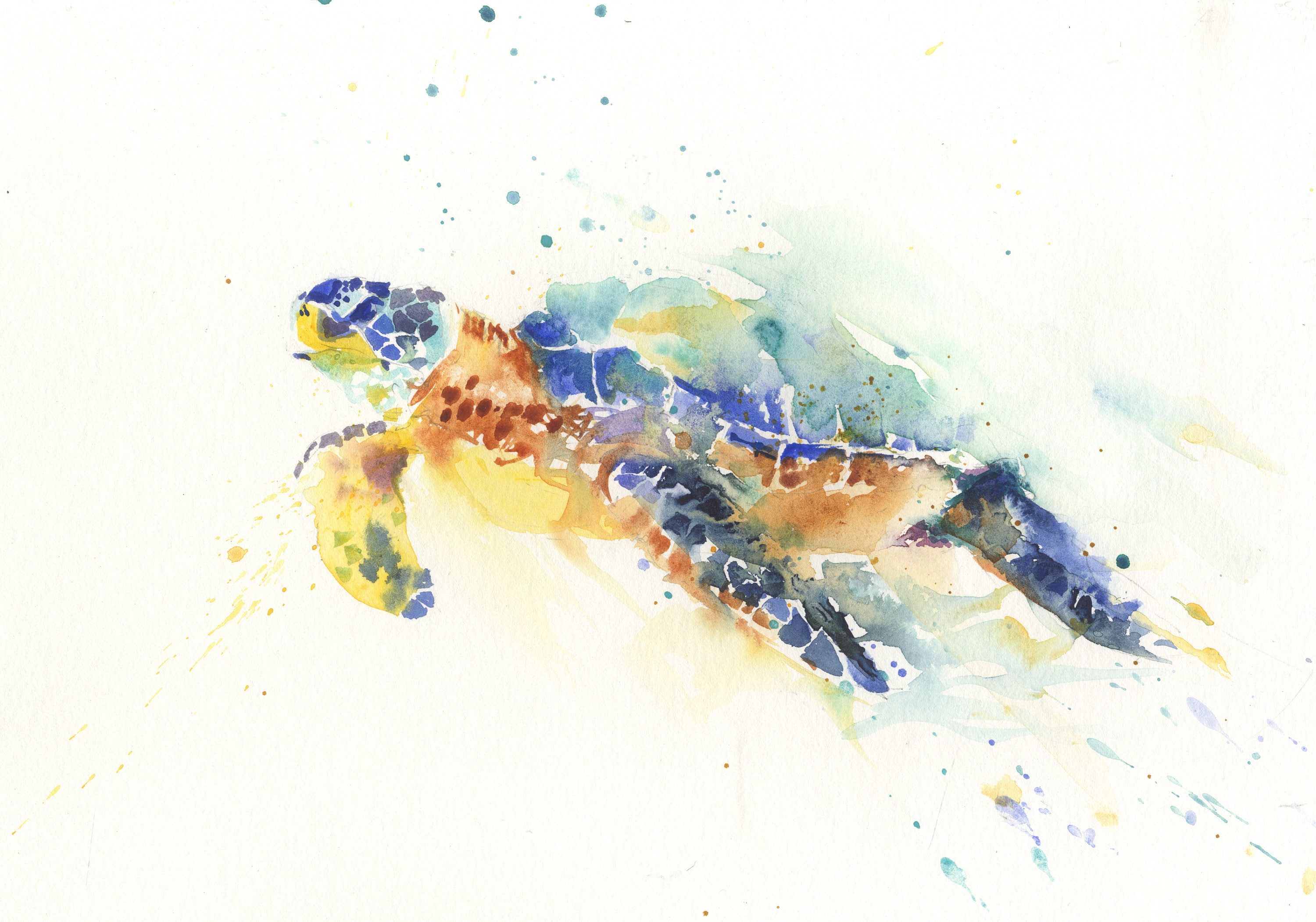 Beautiful and magical watercolor turtle paintining Art - Goldfishwallart