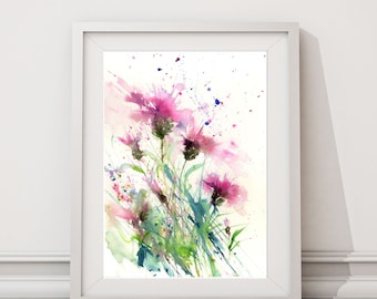 LIMITED edition print of my 'Knapweeds' wildflower floral original watercolour painting illustration wall art home office decor hand signed