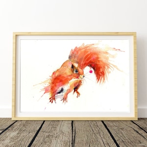 LIMITED edition print of my RED SQUIRRELwall art, home decor, nursery art, wildlife animal art.  hand signed, illustration, animal art