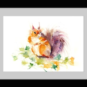 LIMITED edition print of my RED SQUIRRELwall art, home decor, nursery art, wildlife animal art.  hand signed, illustration, animal art