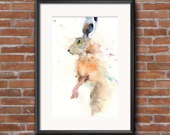 Hase Aquarell Druck. Schöne Tierkunst.