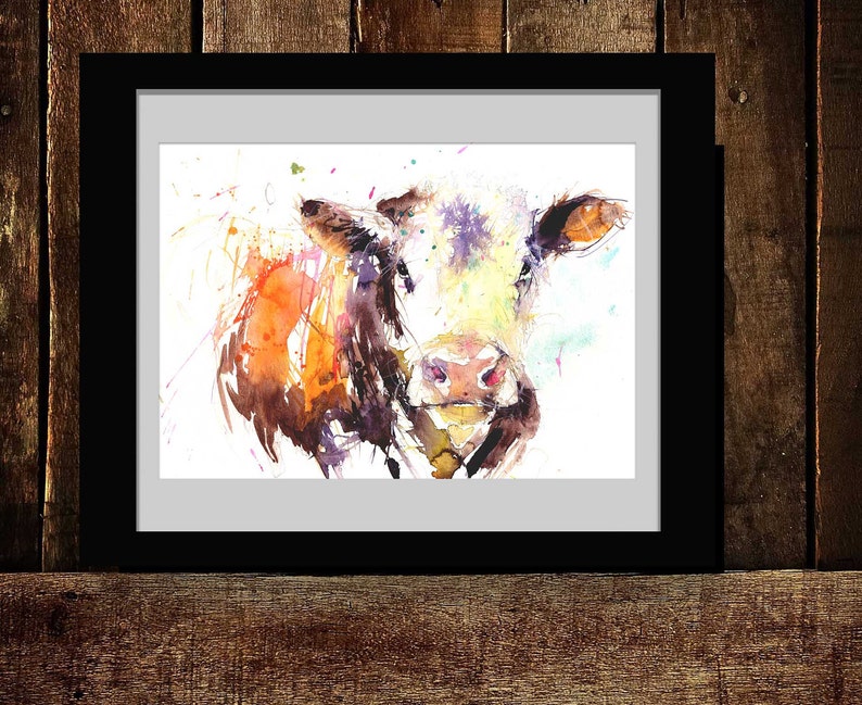 Cow art LIMITED edition print Hereford COW wall art home Etsy