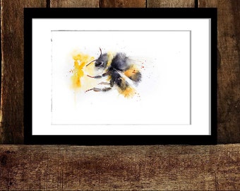 BUMBLE BEE art watercolour print, original art print, home decor art, nursery art, farm print, animal art print, cute BEE insect print