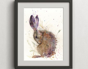 Sally der Hase Aquarell Druck. Wunderschöne Tierkunst nach einem originalen Aquarell.