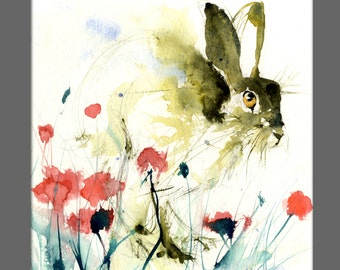 Hare watercolour print. Beautiful animal art.