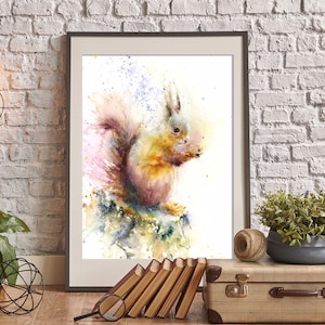 LIMITED edition print of my RED SQUIRRELwall art, home decor, nursery art, wildlife animal art.  hand signed, illustration, animal art