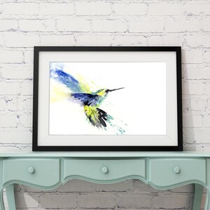 Colourful hummingbird print, watercolour painting,, nursery art, wildlife animal art. hand signed, illustration, animal art image 1