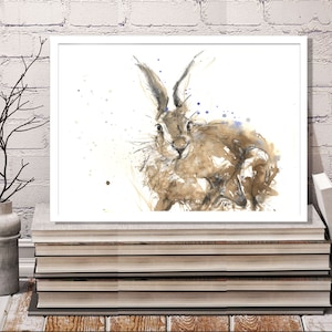 Hare watercolour print. Beautiful animal art.