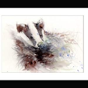 Arte da vida selvagem do texugo Impressão de edição LIMITADA de aquarela de arte animal original. Decoração de berçário de escritório doméstico, arte BADGER ref:2498. assinado à mão