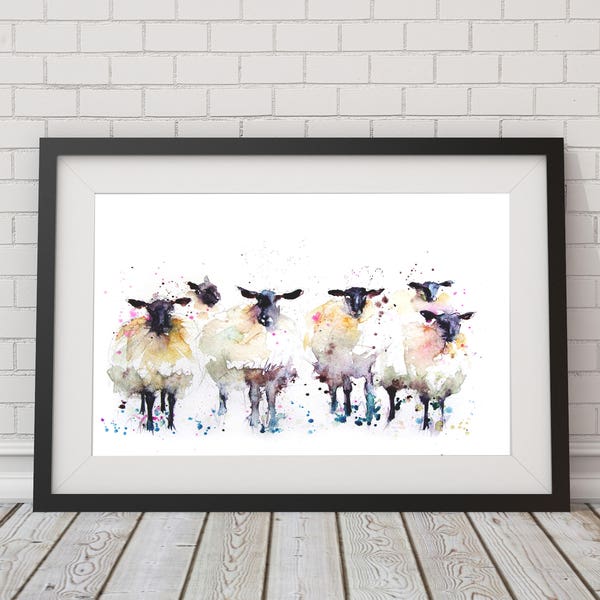 Last few remaining LIMITED edition print SHEEP watercolour painting, countryside animal art, hand signed, illustration, farmyard art