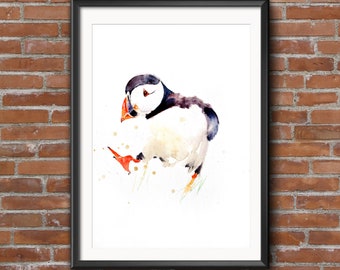 Puffin print, PUFFIN 6wall art, home decor, nursery art, wildlife animal art.  hand signed, illustration, animal art