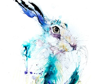 Hare watercolour print. Beautiful animal art.