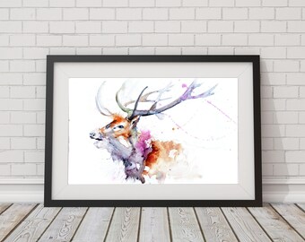 Red Deer Print: Limited Edition Watercolor Stag Art