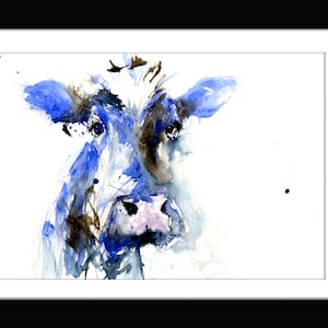 Cow watercolour art print, colourful animal art.