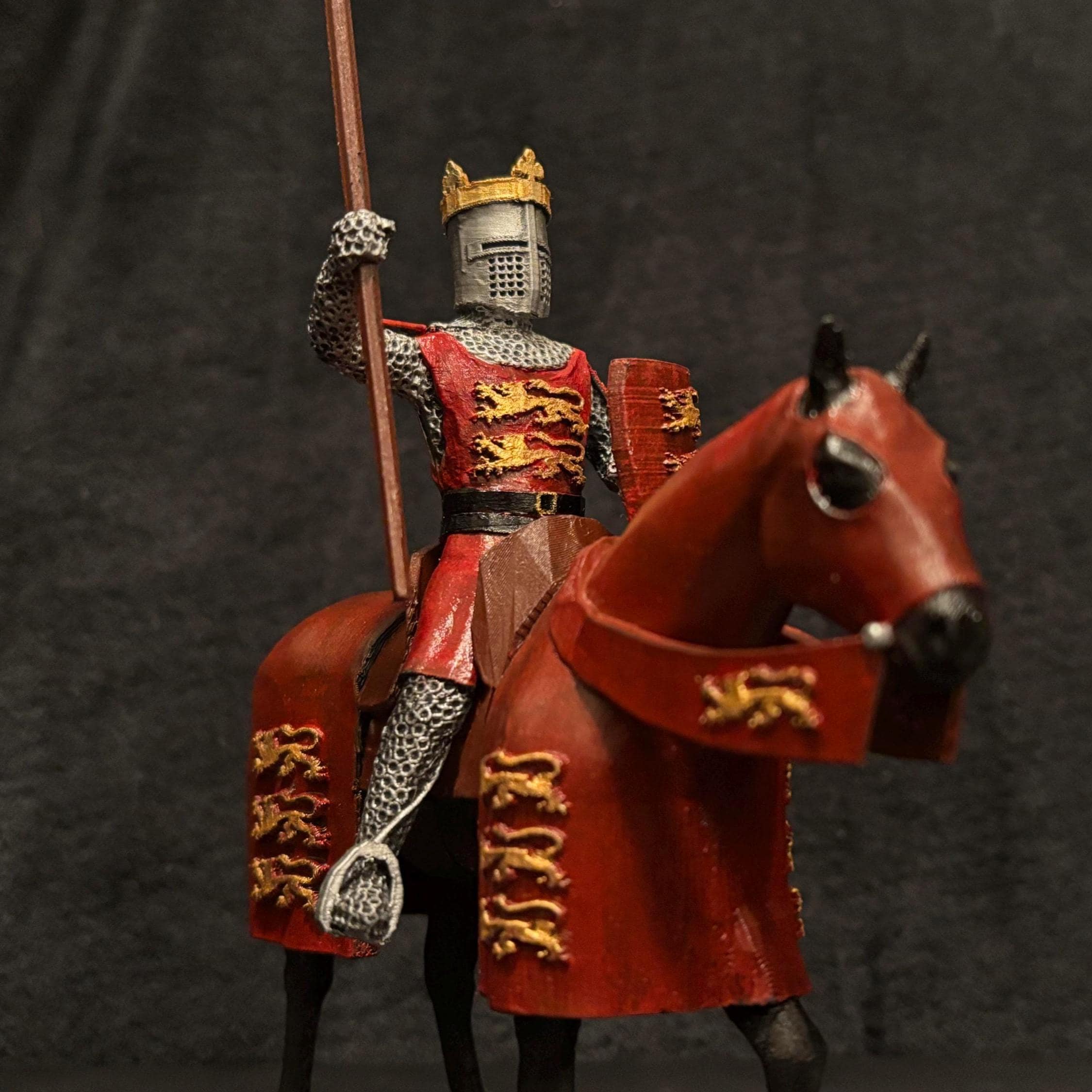 Mounted English Knight Cavalry, Richard the Lionheart, King of England, 1/18 Scale (90mm), Medieval and Crusades, 3D Printed Figure
