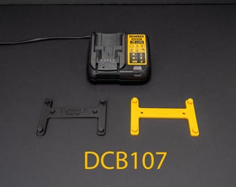 3D printed DeWalt battery charger wall mount bracket, workshop space saving tool organizer, DCB107