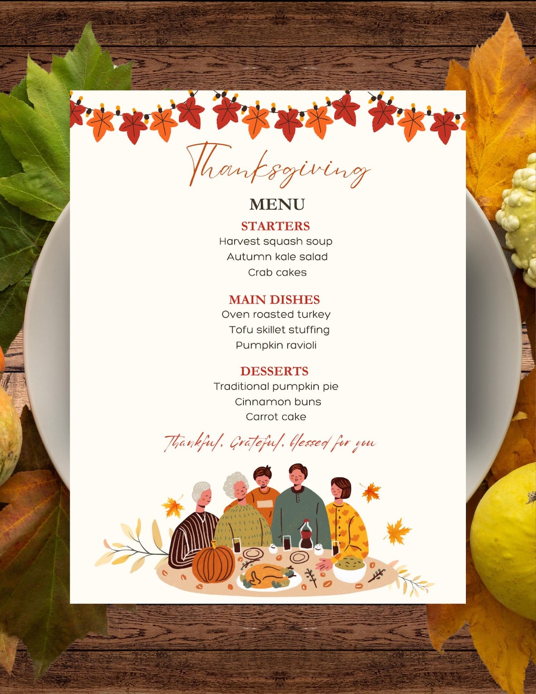 Thanksgiving Dinner Menu Template Editable & Printable Fall Menu Design
