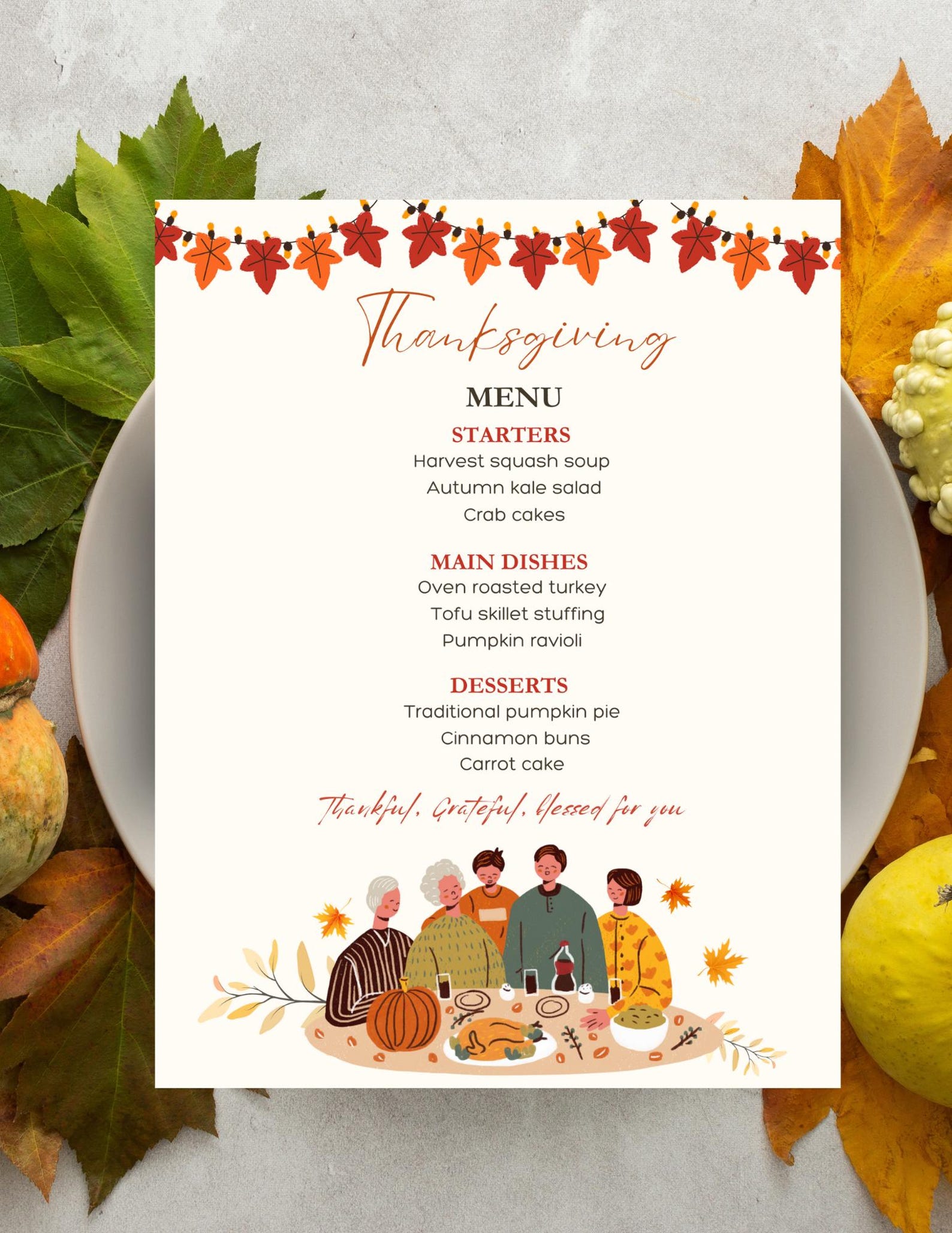 Thanksgiving Dinner Menu Template Editable Printable Fall Menu Design