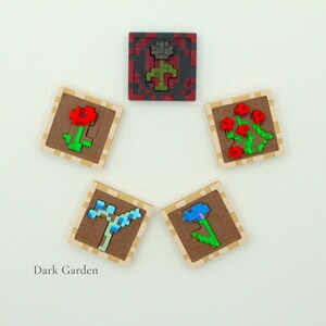 Minecraft Blumen Schlüsselanhänger - 3D Gedruckter Pixel Art Anhänger, Einzelstück, Rahmenstil Dark Garden (5)