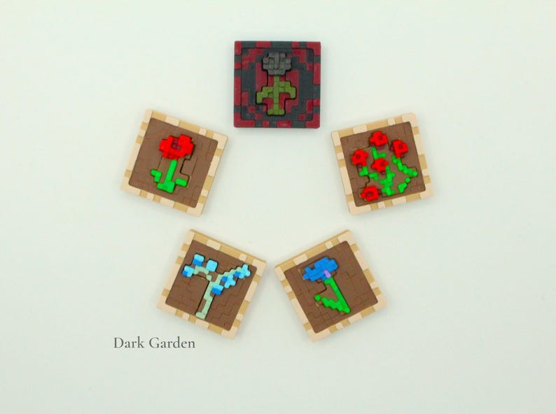 Minecraft Blumen Schlüsselanhänger - 3D Gedruckter Pixel Art Anhänger, Einzelstück, Rahmenstil Dark Garden (5)