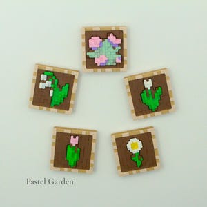 Minecraft Blumen Schlüsselanhänger - 3D Gedruckter Pixel Art Anhänger, Einzelstück, Rahmenstil Pastel Garden (5)