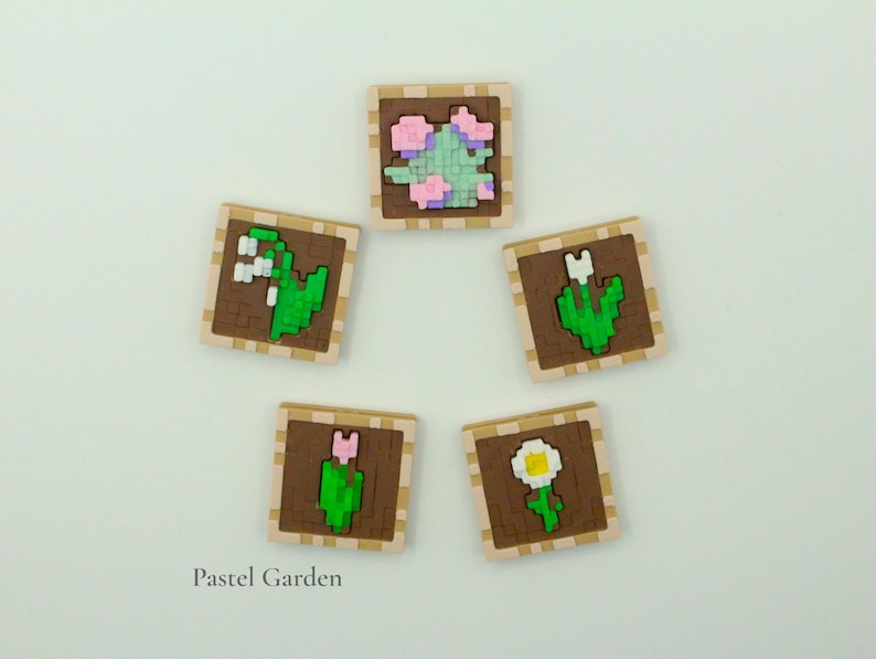 Minecraft Blumen Schlüsselanhänger - 3D Gedruckter Pixel Art Anhänger, Einzelstück, Rahmenstil Pastel Garden (5)