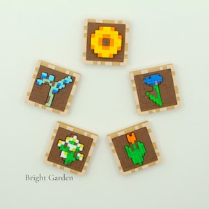 Minecraft Blumen Schlüsselanhänger - 3D Gedruckter Pixel Art Anhänger, Einzelstück, Rahmenstil Bright Garden (5)