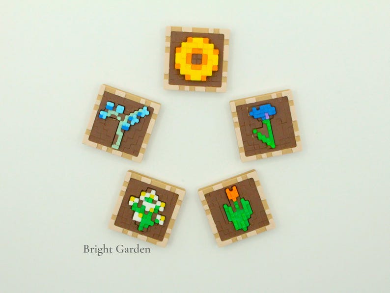 Minecraft Blumen Schlüsselanhänger - 3D Gedruckter Pixel Art Anhänger, Einzelstück, Rahmenstil Bright Garden (5)