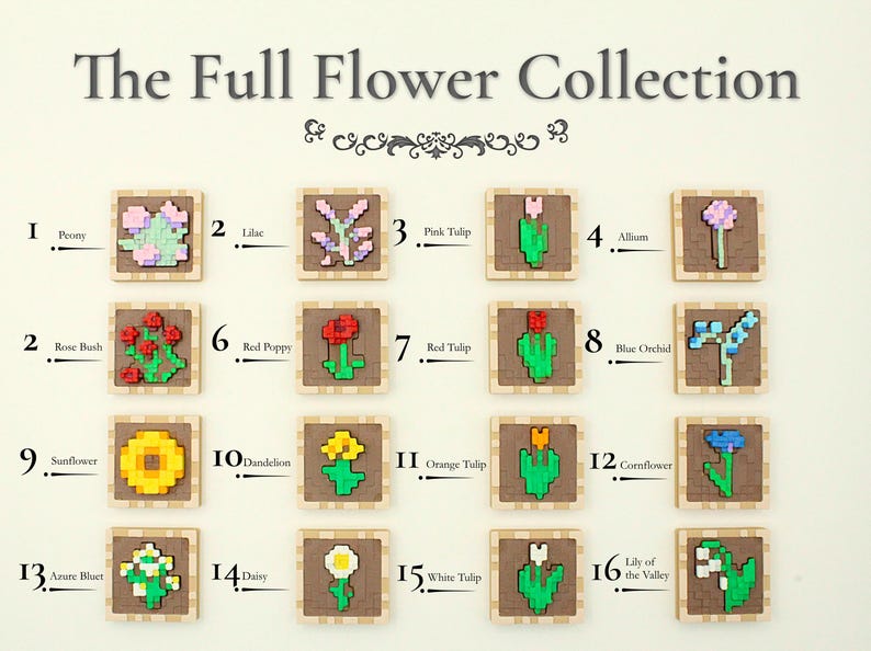 Minecraft Blumen Schlüsselanhänger - 3D Gedruckter Pixel Art Anhänger, Einzelstück, Rahmenstil Bild 2