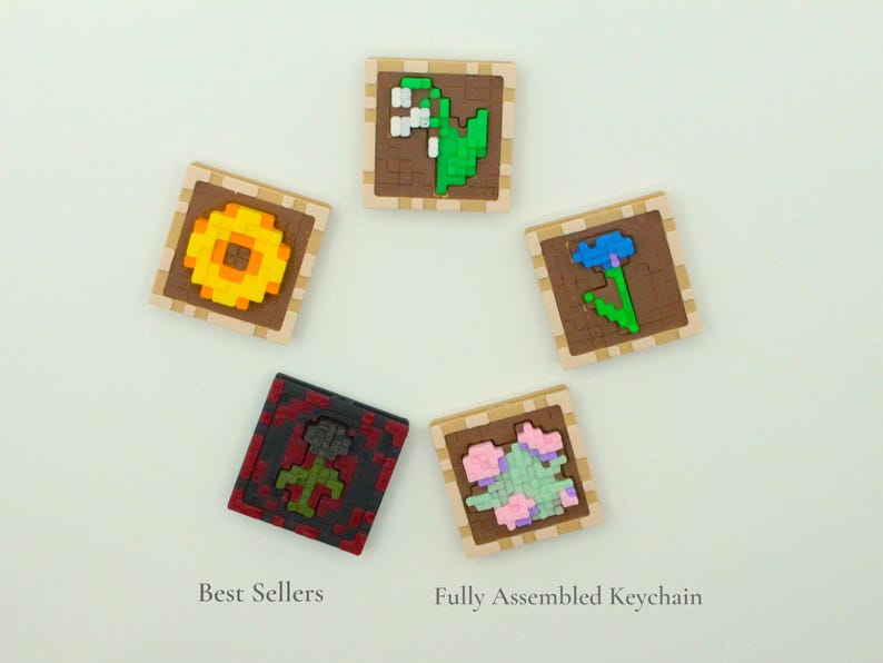 Minecraft Blumen Schlüsselanhänger - 3D Gedruckter Pixel Art Anhänger, Einzelstück, Rahmenstil Best Sellers (5)