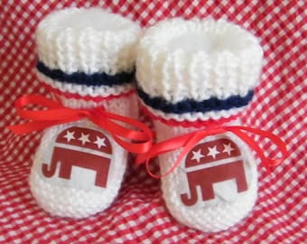 Handmade Republican Baby Booties  4th of July - Election day Baby Shower -Heel to toe 4"  width 2" Democrat also available Ready To Ship