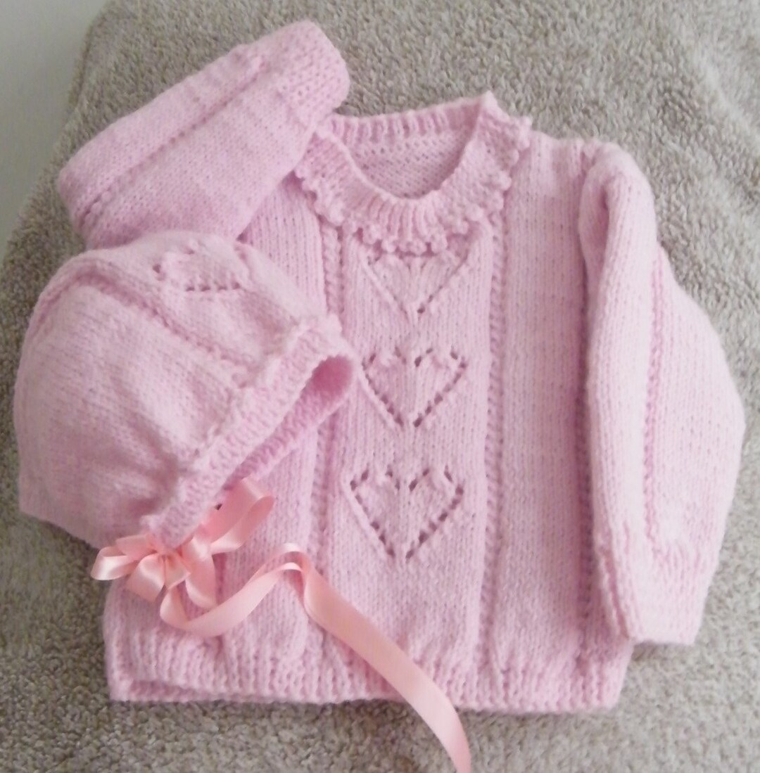 Handmade Pink Toddler Baby Girls Heart Sweater and Hat Set 18 Etsy