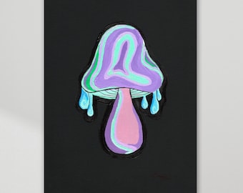 Pintura original - Cogumelo psicodélico - Acrílico sobre papel - Obra de arte com cogumelos