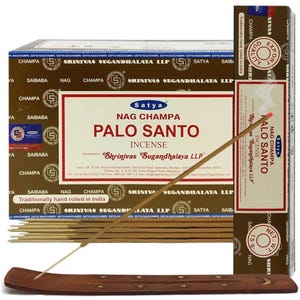 Satya Nag Champa Palo Santo 180 grams. 12 boxes x 15 g per box. Premium Handrolled Incense sticks.