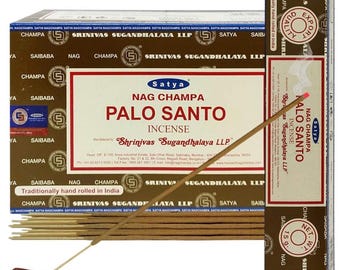 Satya Nag Champa Palo Santo 180 gramów. 12 pudełek x 15 g na pudełko. Premium ręcznie zwijane kadzidełka.