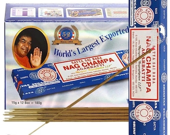 Satya Nag Champa  180 grams. 12 boxes x 15 g per box. Premium Handrolled Incense sticks.