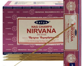 Satya Nag Champa Nirvana 180 gramów. 12 pudełek x 15 g na pudełko. Premium ręcznie zwijane kadzidełka.