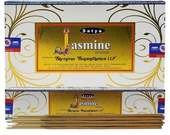 Satya Nag Champa Natural Jasmine 180 gramów. 12 pudełek x 15 g na pudełko. Premium Handrolled Incense sticks.