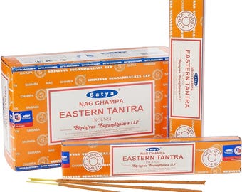 Satya Nag Champa Eastern Tantra 180 gramów. 12 pudełek x 15 g na pudełko. Premium Handrolled Incense sticks.