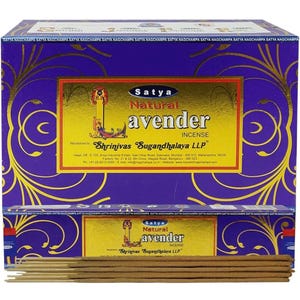 Satya Nag Champa Natural Lavender 180 grams. 12 boxes x 15 g per box. Premium Handrolled Incense sticks.
