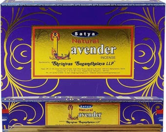 Satya Nag Champa Natural Lavender 180 gramów. 12 pudełek x 15 g na pudełko. Premium Handrolled Incense sticks.