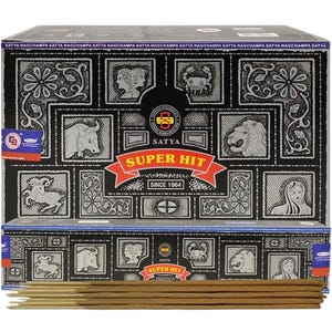 Satya Nag Champa Super Hit 180 grams. 12 boxes x 15 g per box. Premium Handmade Incense sticks.