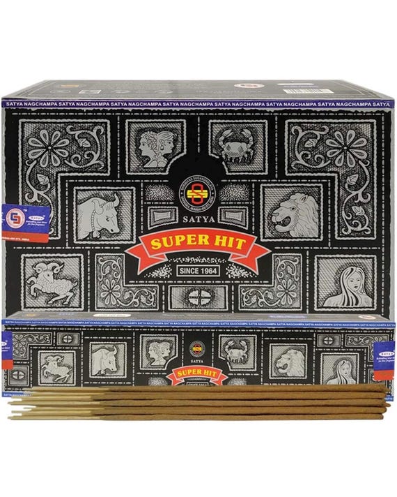 Satya Nag Champa Super Hit 180 grams. 12 boxes x 15 g per box. Premium Handmade Incense sticks.
