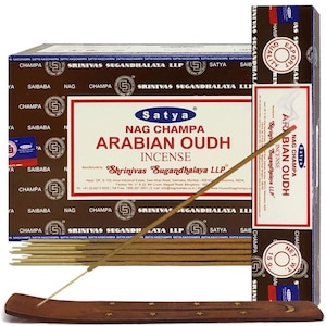Satya Nag Champa Arabian Oudh 180 grams. 12 boxes x 15 g per box. Premium Handrolled Incense sticks.