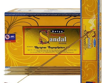 Satya Nag Champa Natural Sandal 180 gramów. 12 pudełek x 15 g na pudełko. Premium Handrolled Incense sticks.
