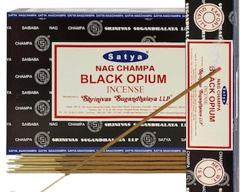 Satya Nag Champa Black Opium 180 gramów. 12 pudełek x 15 g na pudełko. Premium Handrolled Incense sticks.
