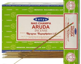 Satya Nag Champa Aruda 180 gramów. 12 pudełek x 15 g na pudełko. Premium ręcznie zwijane kadzidełka.