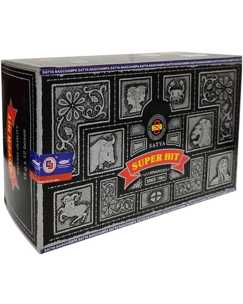 Satya Nag Champa Super Hit 180 Gramm. 12 Boxen x 15 g pro Box. Premium Handgefertigte Räucherstäbchen. Bild 2