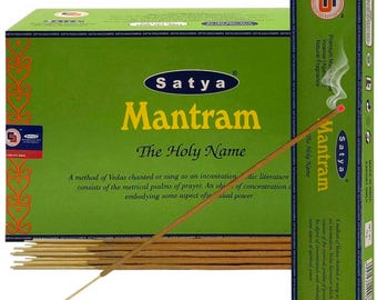 Satya Nag Champa Mantram 180 gramów. 12 pudełek x 15 g na pudełko. Premium ręcznie zwijane kadzidełka.